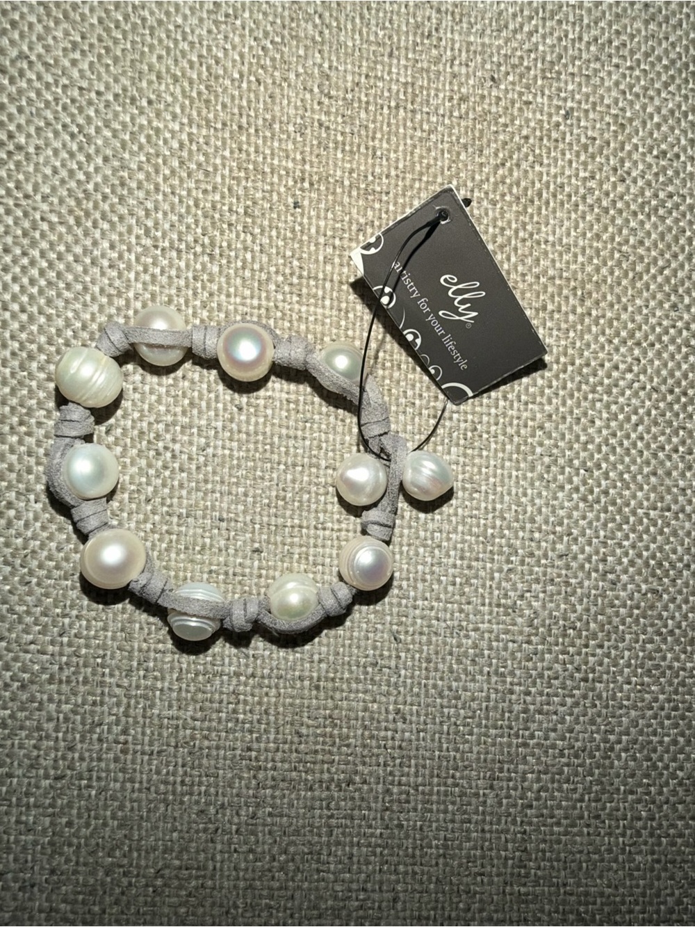 Pearl-Accented Gray Cord Bracelet